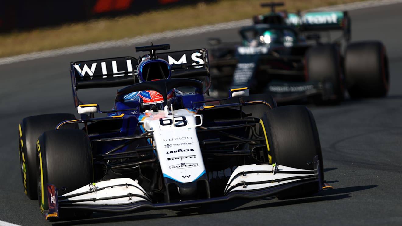 ZANDVOORT, NETHERLANDS - SEPTEMBER 05: George Russell of Great Britain driving the (63) Williams Racing FW43B Mercedes during the F1 Grand Prix of The Netherlands at Circuit Zandvoort on September 05, 2021 in Zandvoort, Netherlands. (Photo by Bryn Lennon/Getty Images)