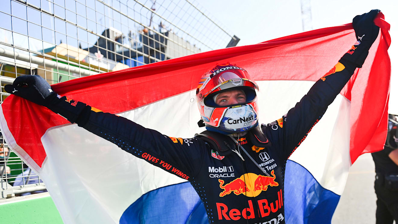 ZANDVOORT, NETHERLANDS - SEPTEMBER 05: Race winner Max Verstappen of Netherlands and Red Bull Racing celebrates in parc ferme during the F1 Grand Prix of The Netherlands at Circuit Zandvoort on September 05, 2021 in Zandvoort, Netherlands. (Photo by Dan Mullan/Getty Images)
