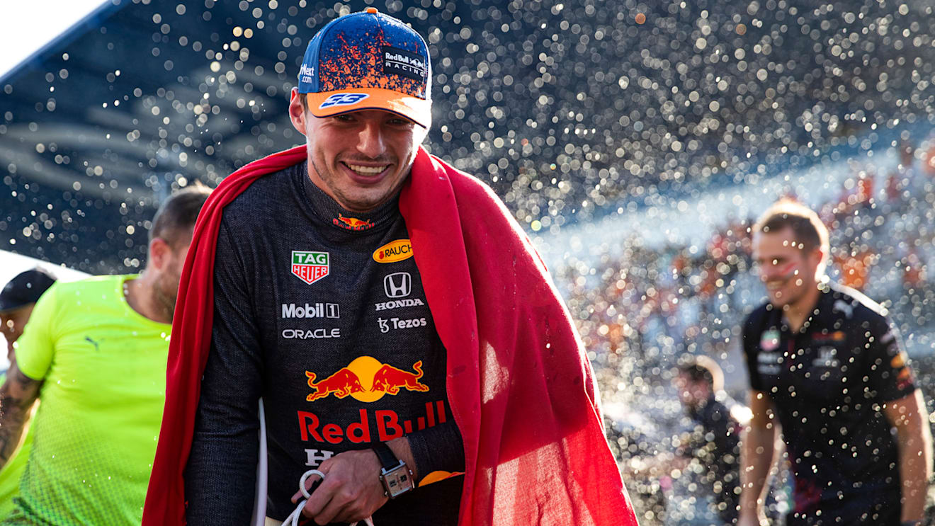 ZANDVOORT, NETHERLANDS - SEPTEMBER 05: Race winner Max Verstappen of Netherlands and Red Bull Racing celebrates with his team after the F1 Grand Prix of The Netherlands at Circuit Zandvoort on September 05, 2021 in Zandvoort, Netherlands. (Photo by Joe Portlock - Formula 1/Formula 1 via Getty Images)