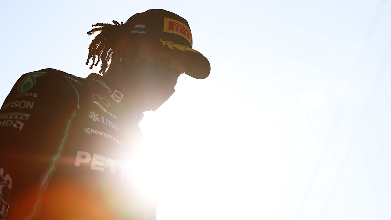 ZANDVOORT, NETHERLANDS - SEPTEMBER 05: Second placed Lewis Hamilton of Great Britain and Mercedes GP looks on in parc ferme during the F1 Grand Prix of The Netherlands at Circuit Zandvoort on September 05, 2021 in Zandvoort, Netherlands. (Photo by Dan Istitene - Formula 1/Formula 1 via Getty Images)