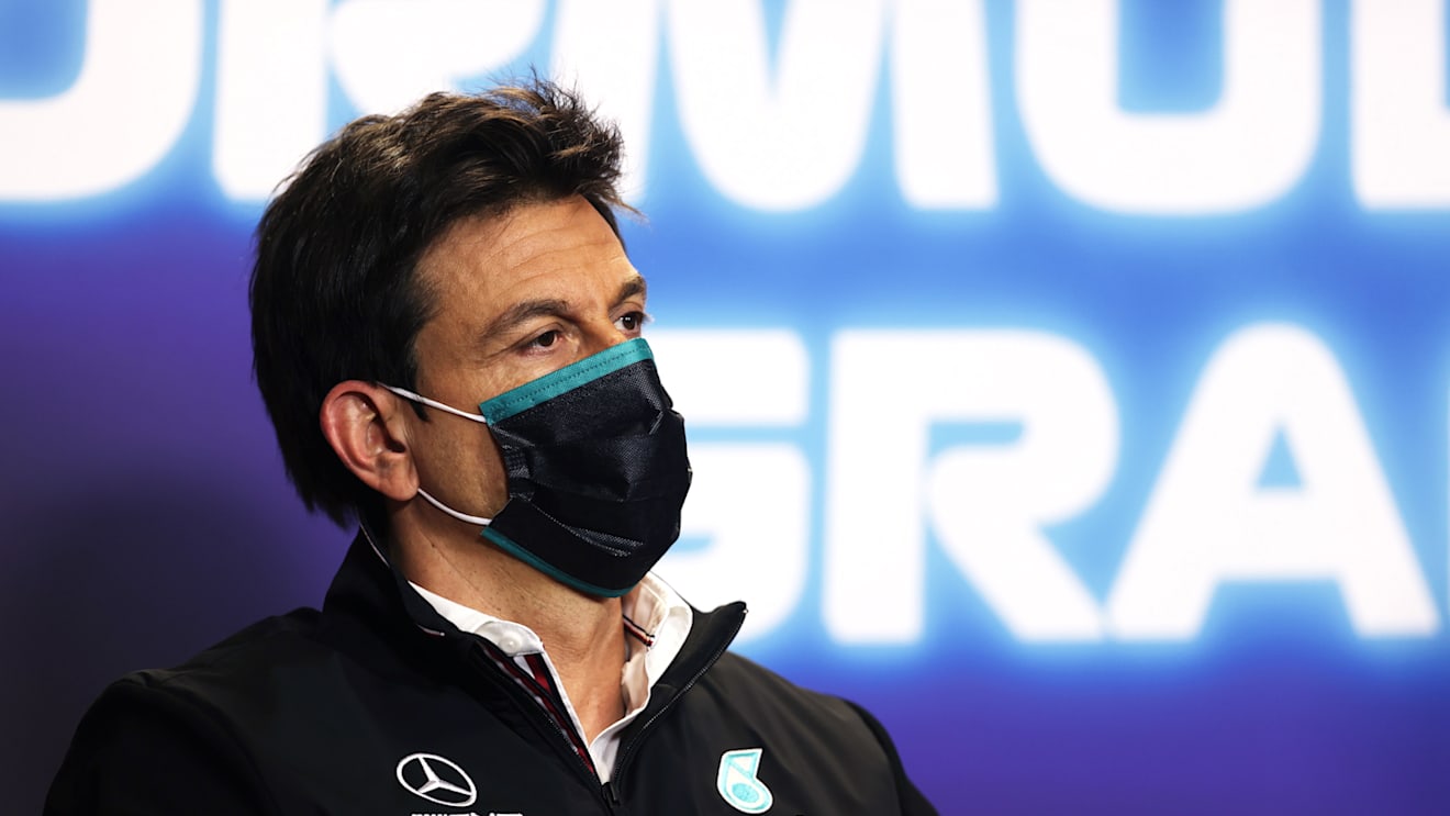 PORTIMAO, PORTUGAL - APRIL 30: Mercedes GP Executive Director Toto Wolff talks in the Team Principals Press Conference during practice ahead of the F1 Grand Prix of Portugal at Autodromo Internacional Do Algarve on April 30, 2021 in Portimao, Portugal. (Photo by Lars Baron/Getty Images)