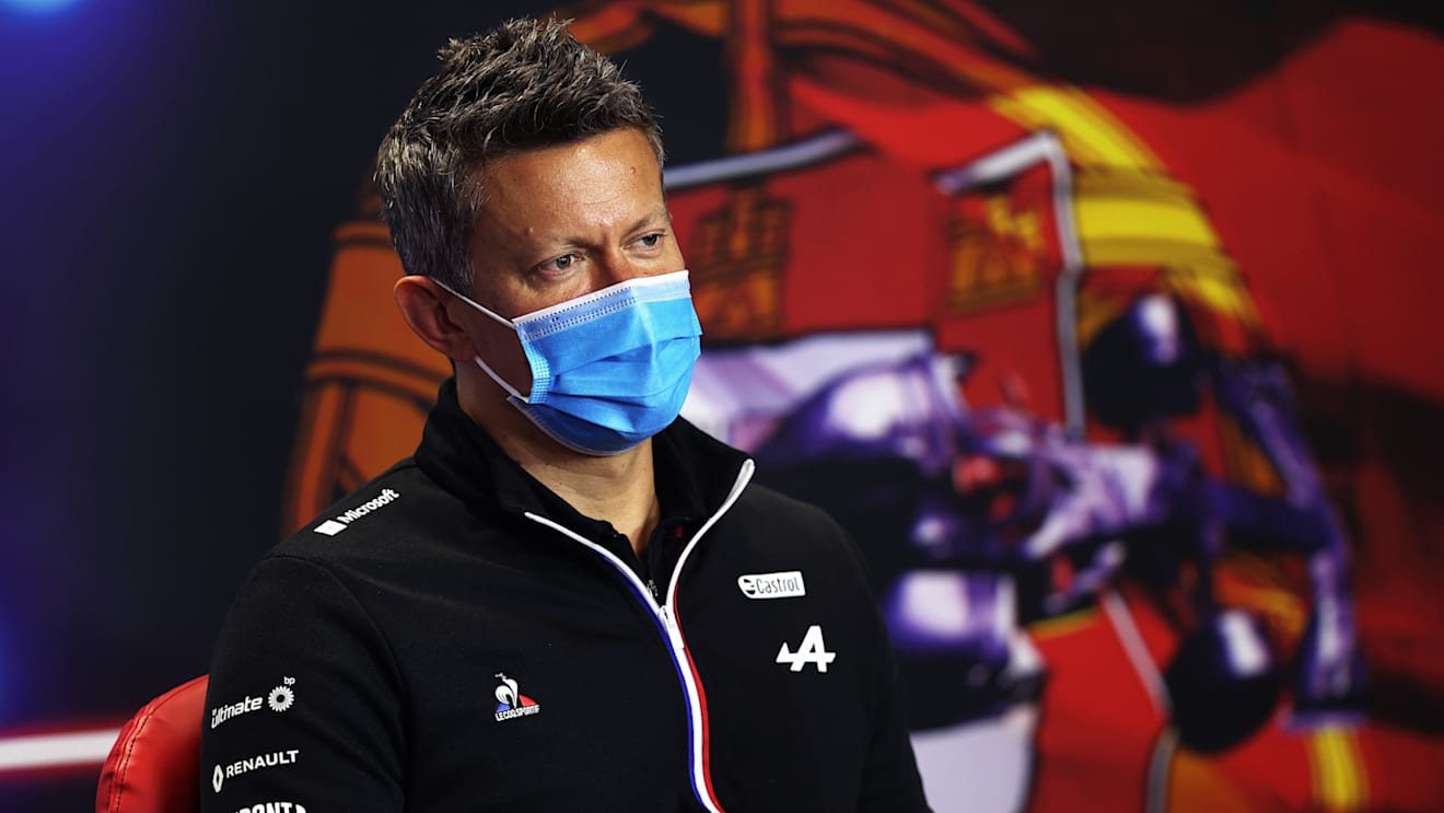 PORTIMAO, PORTUGAL - APRIL 30: Marcin Budkowski, Executive Director of Alpine F1 Team talks in the Team Principals Press Conference during practice ahead of the F1 Grand Prix of Portugal at Autodromo Internacional Do Algarve on April 30, 2021 in Portimao, Portugal. (Photo by Lars Baron/Getty Images)