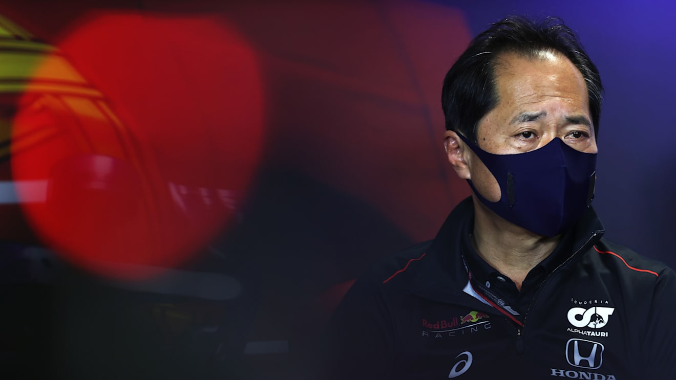 PORTIMAO, PORTUGAL - APRIL 30: Toyoharu Tanabe of Honda and Scuderia AlphaTauri talks in the Team Principals Press Conference during practice ahead of the F1 Grand Prix of Portugal at Autodromo Internacional Do Algarve on April 30, 2021 in Portimao, Portugal. (Photo by Lars Baron/Getty Images)
