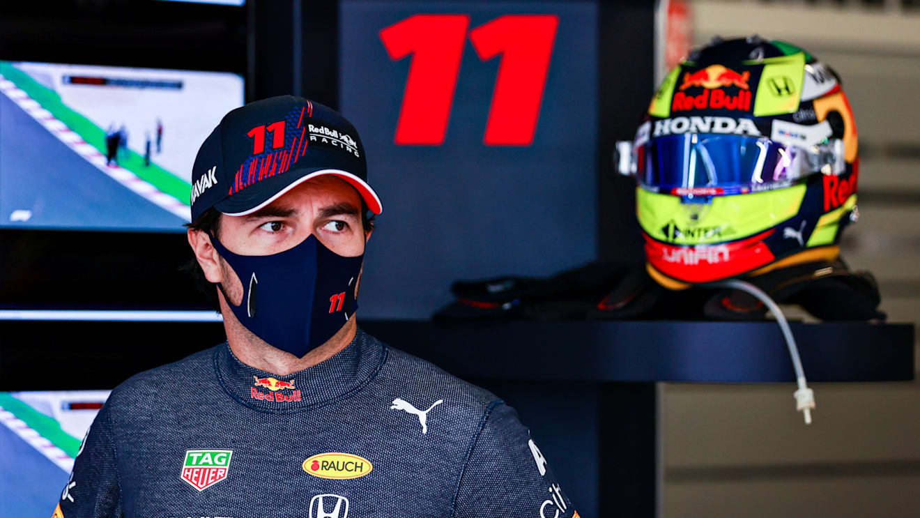 PORTIMAO, PORTUGAL - APRIL 30: Sergio Perez of Mexico and Red Bull Racing prepares to drive in the garage during practice ahead of the F1 Grand Prix of Portugal at Autodromo Internacional Do Algarve on April 30, 2021 in Portimao, Portugal. (Photo by Mark Thompson/Getty Images)