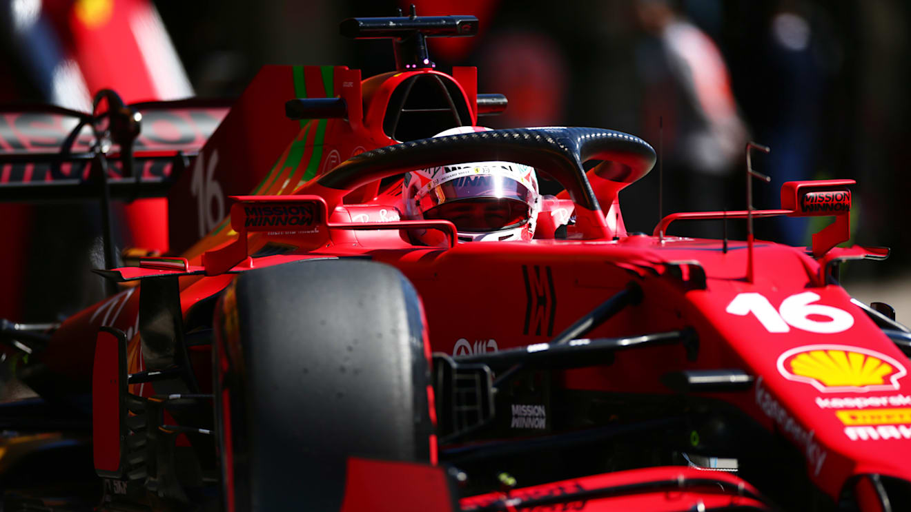 PORTIMAO, PORTUGAL - APRIL 30: Charles Leclerc of Monaco driving the (16) Scuderia Ferrari SF21 in the Pitlane during practice ahead of the F1 Grand Prix of Portugal at Autodromo Internacional Do Algarve on April 30, 2021 in Portimao, Portugal. (Photo by Peter Fox/Getty Images)