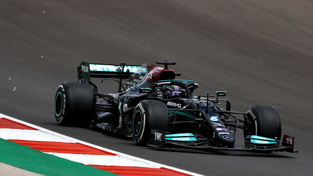 PORTIMAO, PORTUGAL - MAY 01: Lewis Hamilton of Great Britain driving the (44) Mercedes AMG Petronas F1 Team Mercedes W12 on track during final practice for the F1 Grand Prix of Portugal at Autodromo Internacional Do Algarve on May 01, 2021 in Portimao, Portugal. (Photo by Bryn Lennon/Getty Images)