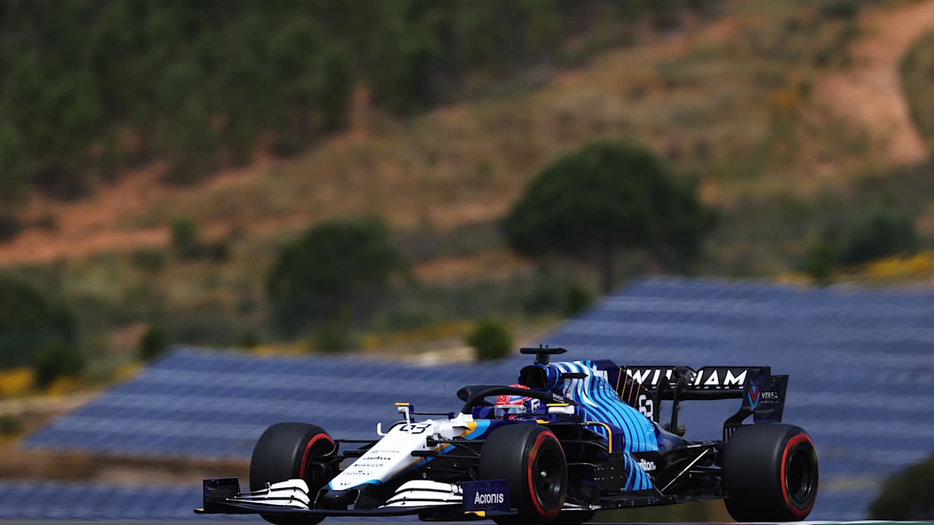 PORTIMAO, PORTUGAL - MAY 01: George Russell of Great Britain driving the (63) Williams Racing FW43B Mercedes on track during final practice for the F1 Grand Prix of Portugal at Autodromo Internacional Do Algarve on May 01, 2021 in Portimao, Portugal. (Photo by Lars Baron/Getty Images)