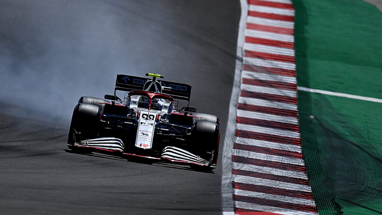PORTIMAO, PORTUGAL - MAY 01: Antonio Giovinazzi of Italy driving the (99) Alfa Romeo Racing C41 Ferrari during qualifying for the F1 Grand Prix of Portugal at Autodromo Internacional Do Algarve on May 01, 2021 in Portimao, Portugal. (Photo by Clive Mason - Formula 1/Formula 1 via Getty Images)