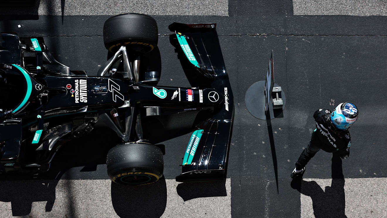 PORTIMAO, PORTUGAL - MAY 01: Pole position qualifier Valtteri Bottas of Finland and Mercedes GP looks on in parc ferme after qualifying for the F1 Grand Prix of Portugal at Autodromo Internacional Do Algarve on May 01, 2021 in Portimao, Portugal. (Photo by Mark Thompson/Getty Images)