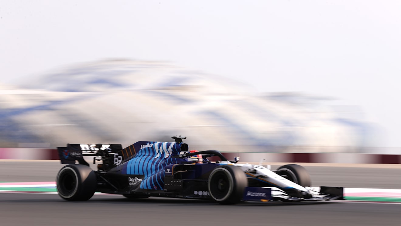 DOHA, QATAR - NOVEMBER 19: George Russell of Great Britain driving the (63) Williams Racing FW43B Mercedes during practice ahead of the F1 Grand Prix of Qatar at Losail International Circuit on November 19, 2021 in Doha, Qatar. (Photo by Lars Baron/Getty Images)