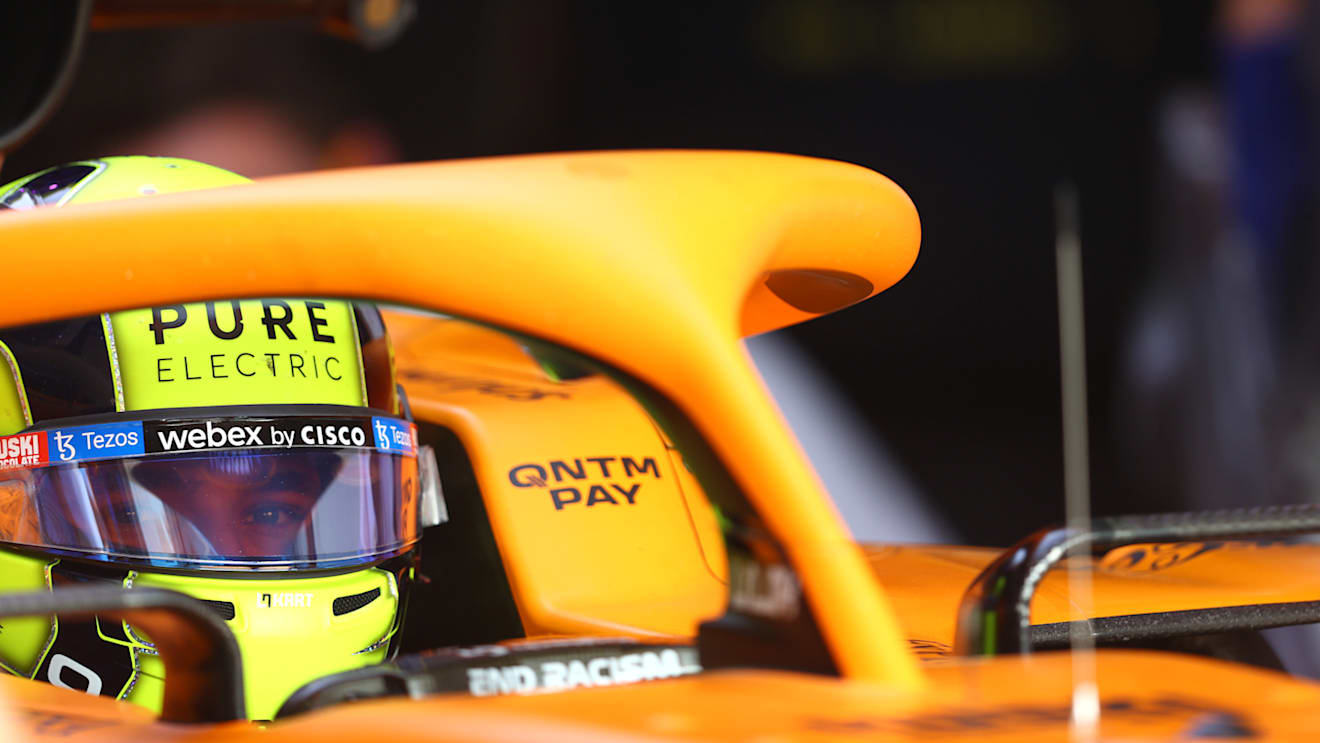 DOHA, QATAR - NOVEMBER 19: Lando Norris of Great Britain and McLaren F1 prepares to drive in the garage during practice ahead of the F1 Grand Prix of Qatar at Losail International Circuit on November 19, 2021 in Doha, Qatar. (Photo by Dan Istitene - Formula 1/Formula 1 via Getty Images)