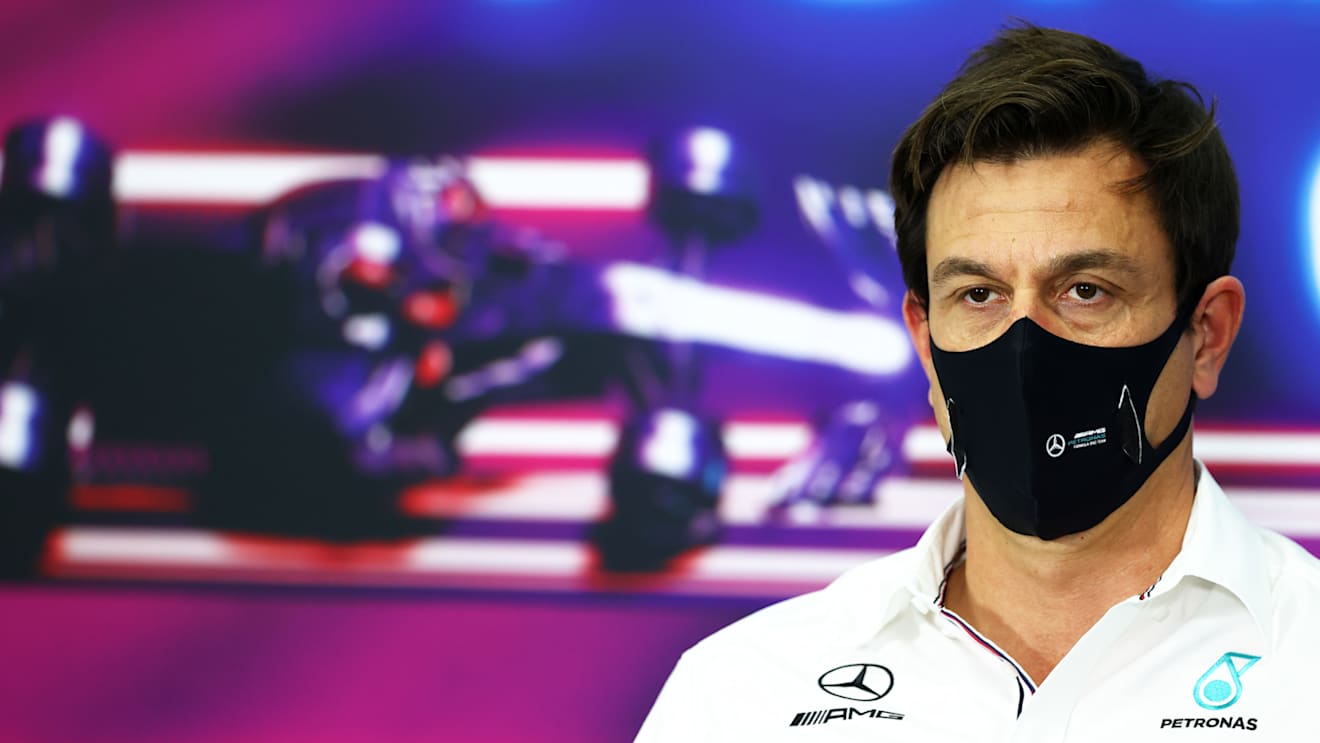 DOHA, QATAR - NOVEMBER 19: Mercedes GP Executive Director Toto Wolff talks in the Team Principals Press Conference during practice ahead of the F1 Grand Prix of Qatar at Losail International Circuit on November 19, 2021 in Doha, Qatar. (Photo by Dan Istitene/Getty Images)