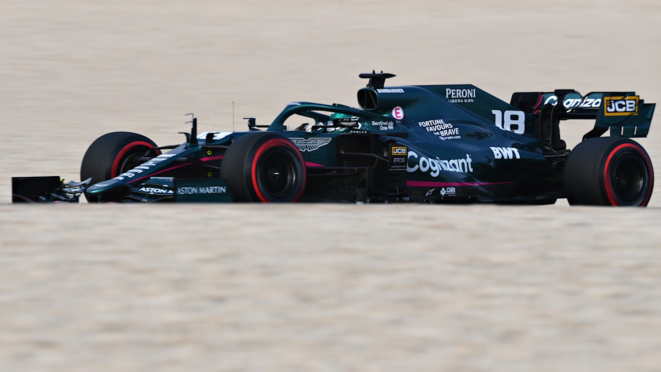 DOHA, QATAR - NOVEMBER 20: Lance Stroll of Canada driving the (18) Aston Martin AMR21 Mercedes during final practice ahead of the F1 Grand Prix of Qatar at Losail International Circuit on November 20, 2021 in Doha, Qatar. (Photo by Clive Mason/Getty Images)