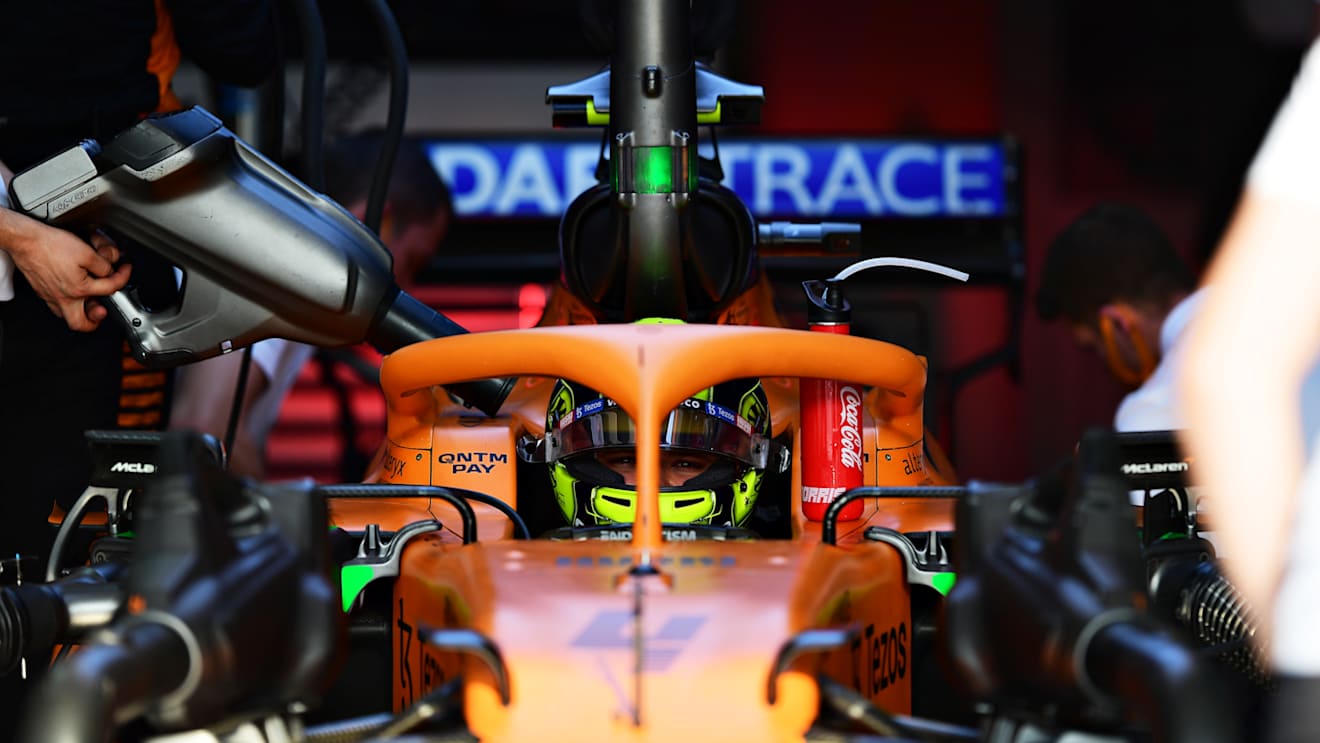 DOHA, QATAR - NOVEMBER 20: Lando Norris of Great Britain and McLaren F1 prepares to drive in the garage during final practice ahead of the F1 Grand Prix of Qatar at Losail International Circuit on November 20, 2021 in Doha, Qatar. (Photo by Mario Renzi - Formula 1/Formula 1 via Getty Images)