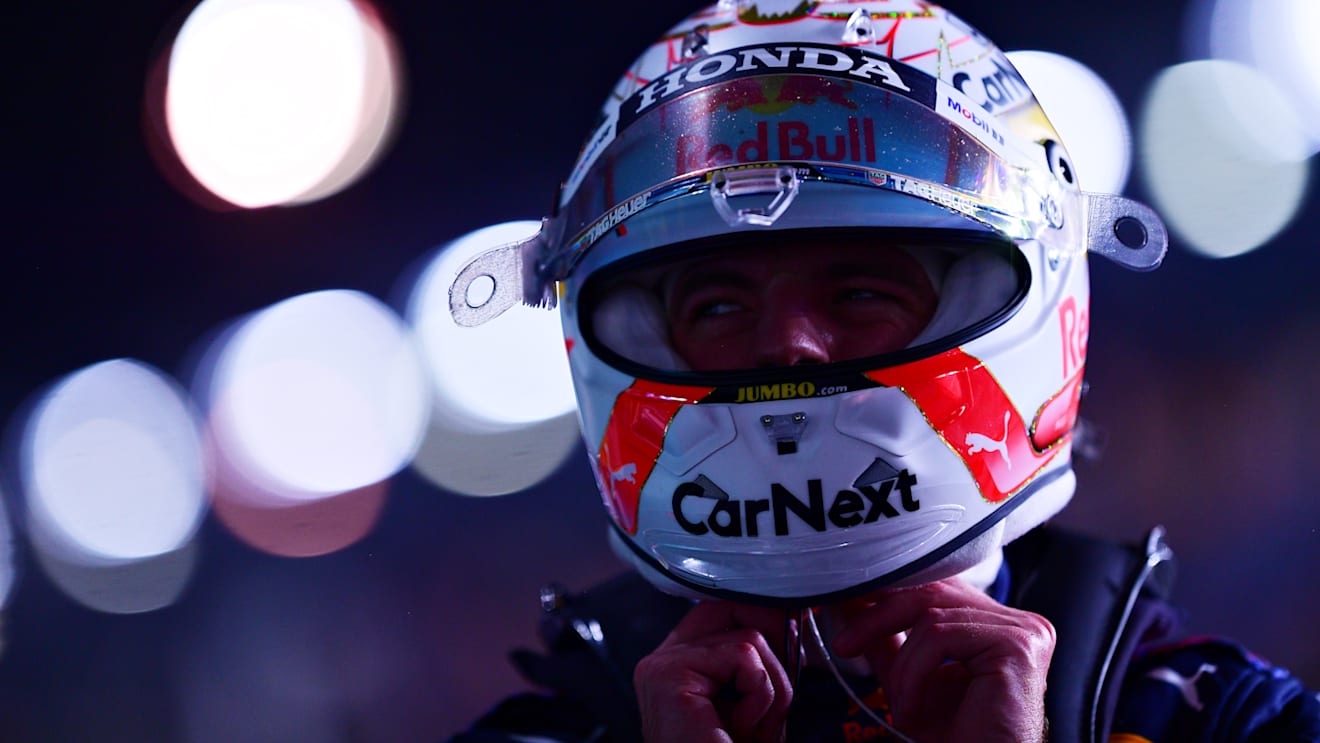 DOHA, QATAR - NOVEMBER 20: Second placed qualifier Max Verstappen of Netherlands and Red Bull Racing removes his helmet in parc ferme after qualifying ahead of the F1 Grand Prix of Qatar at Losail International Circuit on November 20, 2021 in Doha, Qatar. (Photo by Mario Renzi - Formula 1/Formula 1 via Getty Images)