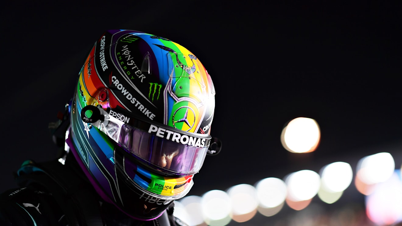 DOHA, QATAR - NOVEMBER 20: Pole position qualifier Lewis Hamilton of Great Britain and Mercedes GP looks on in parc ferme after qualifying ahead of the F1 Grand Prix of Qatar at Losail International Circuit on November 20, 2021 in Doha, Qatar. (Photo by Mario Renzi - Formula 1/Formula 1 via Getty Images)