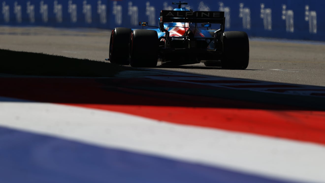 SOCHI, RUSSIA - SEPTEMBER 24: Fernando Alonso of Spain driving the (14) Alpine A521 Renault during practice ahead of the F1 Grand Prix of Russia at Sochi Autodrom on September 24, 2021 in Sochi, Russia. (Photo by Bryn Lennon/Getty Images)
