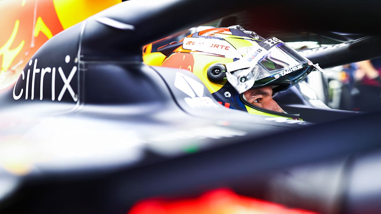 SOCHI, RUSSIA - SEPTEMBER 24: Sergio Perez of Mexico and Red Bull Racing prepares to drive in the garage during practice ahead of the F1 Grand Prix of Russia at Sochi Autodrom on September 24, 2021 in Sochi, Russia. (Photo by Mark Thompson/Getty Images)