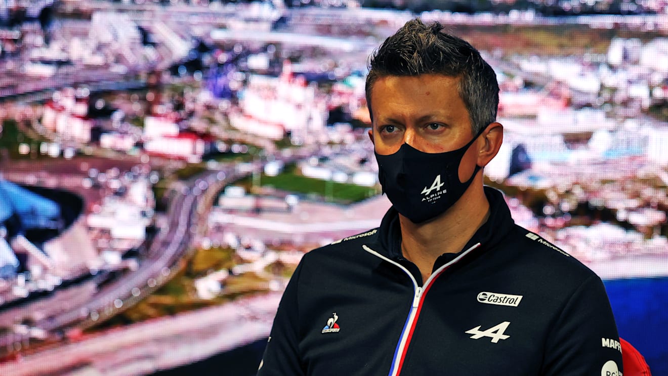 SOCHI, RUSSIA - SEPTEMBER 24: Marcin Budkowski, Executive Director of Alpine F1 Team talks in the Team Principals Press Conference during practice ahead of the F1 Grand Prix of Russia at Sochi Autodrom on September 24, 2021 in Sochi, Russia. (Photo by XPB - Pool/Getty Images)