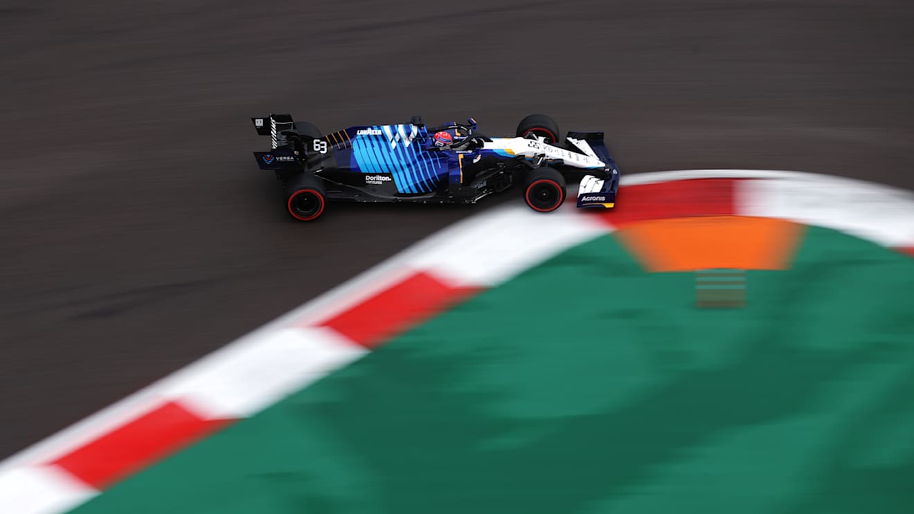 SOCHI, RUSSIA - SEPTEMBER 25: George Russell of Great Britain driving the (63) Williams Racing FW43B Mercedes during qualifying ahead of the F1 Grand Prix of Russia at Sochi Autodrom on September 25, 2021 in Sochi, Russia. (Photo by Lars Baron - Formula 1/Formula 1 via Getty Images)