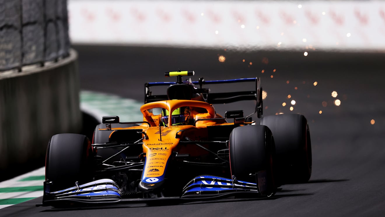 JEDDAH, SAUDI ARABIA - DECEMBER 03: Lando Norris of Great Britain driving the (4) McLaren F1 Team MCL35M Mercedes during practice ahead of the F1 Grand Prix of Saudi Arabia at Jeddah Corniche Circuit on December 03, 2021 in Jeddah, Saudi Arabia. (Photo by Lars Baron/Getty Images)