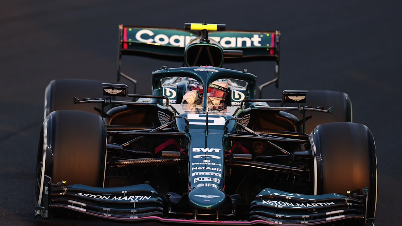 JEDDAH, SAUDI ARABIA - DECEMBER 04: Sebastian Vettel of Germany driving the (5) Aston Martin AMR21 Mercedes during final practice ahead of the F1 Grand Prix of Saudi Arabia at Jeddah Corniche Circuit on December 04, 2021 in Jeddah, Saudi Arabia. (Photo by Lars Baron/Getty Images)