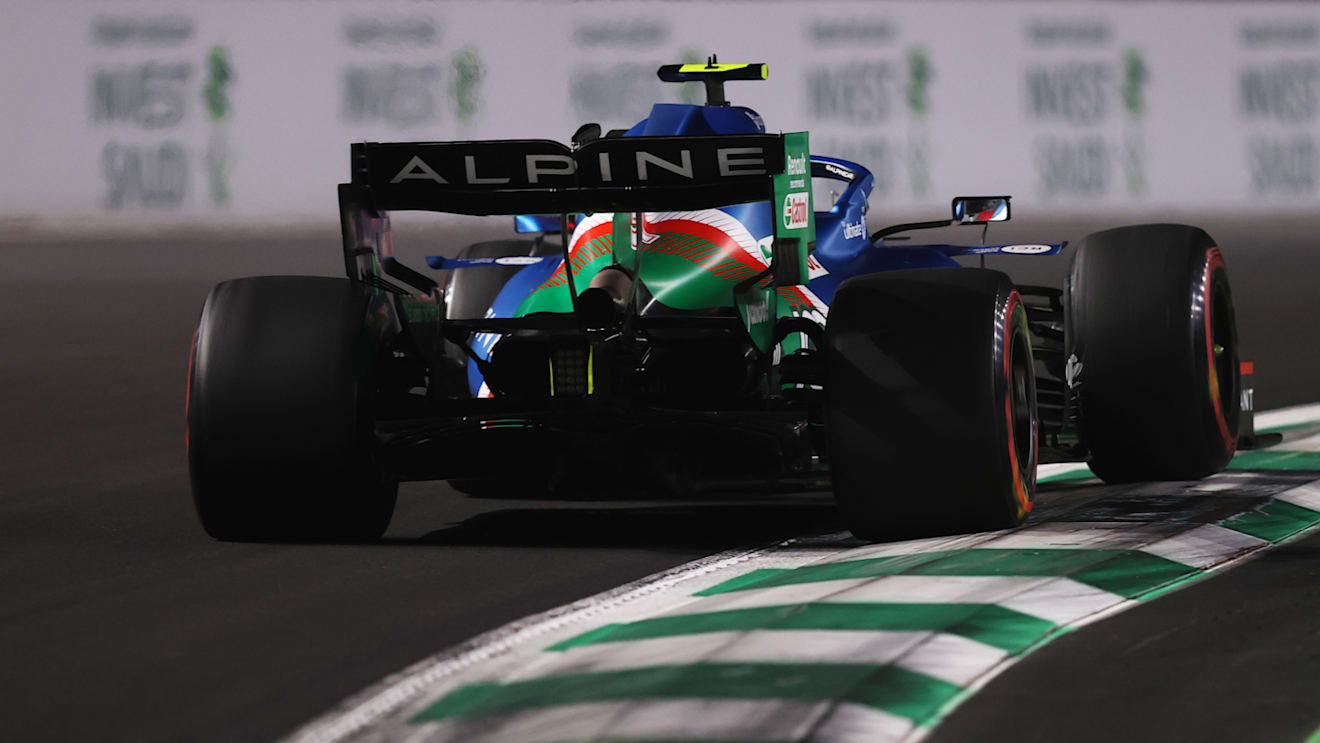 JEDDAH, SAUDI ARABIA - DECEMBER 04:  Esteban Ocon of France driving the (31) Alpine A521 Renault during final practice ahead of the F1 Grand Prix of Saudi Arabia at Jeddah Corniche Circuit on December 04, 2021 in Jeddah, Saudi Arabia. (Photo by Lars Baron/Getty Images)