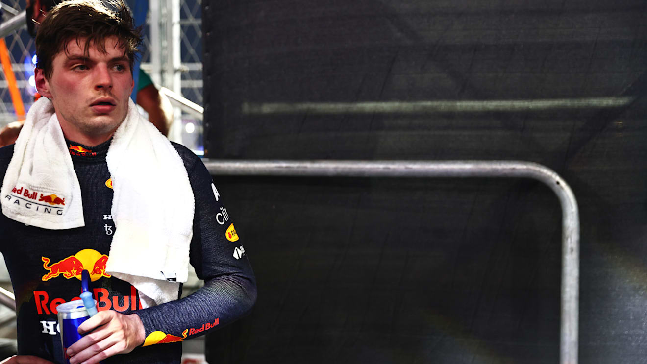 JEDDAH, SAUDI ARABIA - DECEMBER 05: Second placed Max Verstappen of Netherlands and Red Bull Racing looks on in parc ferme during the F1 Grand Prix of Saudi Arabia at Jeddah Corniche Circuit on December 05, 2021 in Jeddah, Saudi Arabia. (Photo by Mark Thompson/Getty Images)