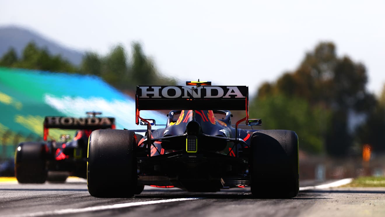 BARCELONA, SPAIN - MAY 08: Sergio Perez of Mexico driving the (11) Red Bull Racing RB16B Honda leaves the pitlane during final practice for the F1 Grand Prix of Spain at Circuit de Barcelona-Catalunya on May 08, 2021 in Barcelona, Spain. (Photo by Dan Istitene - Formula 1/Formula 1 via Getty Images)