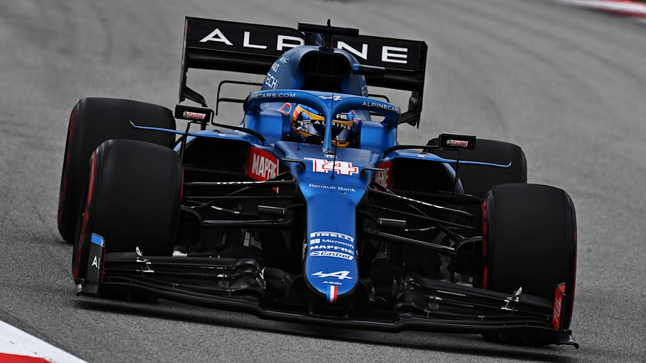 BARCELONA, SPAIN - MAY 09: Fernando Alonso of Spain driving the (14) Alpine A521 Renault during the F1 Grand Prix of Spain at Circuit de Barcelona-Catalunya on May 09, 2021 in Barcelona, Spain. (Photo by Clive Mason - Formula 1/Formula 1 via Getty Images)