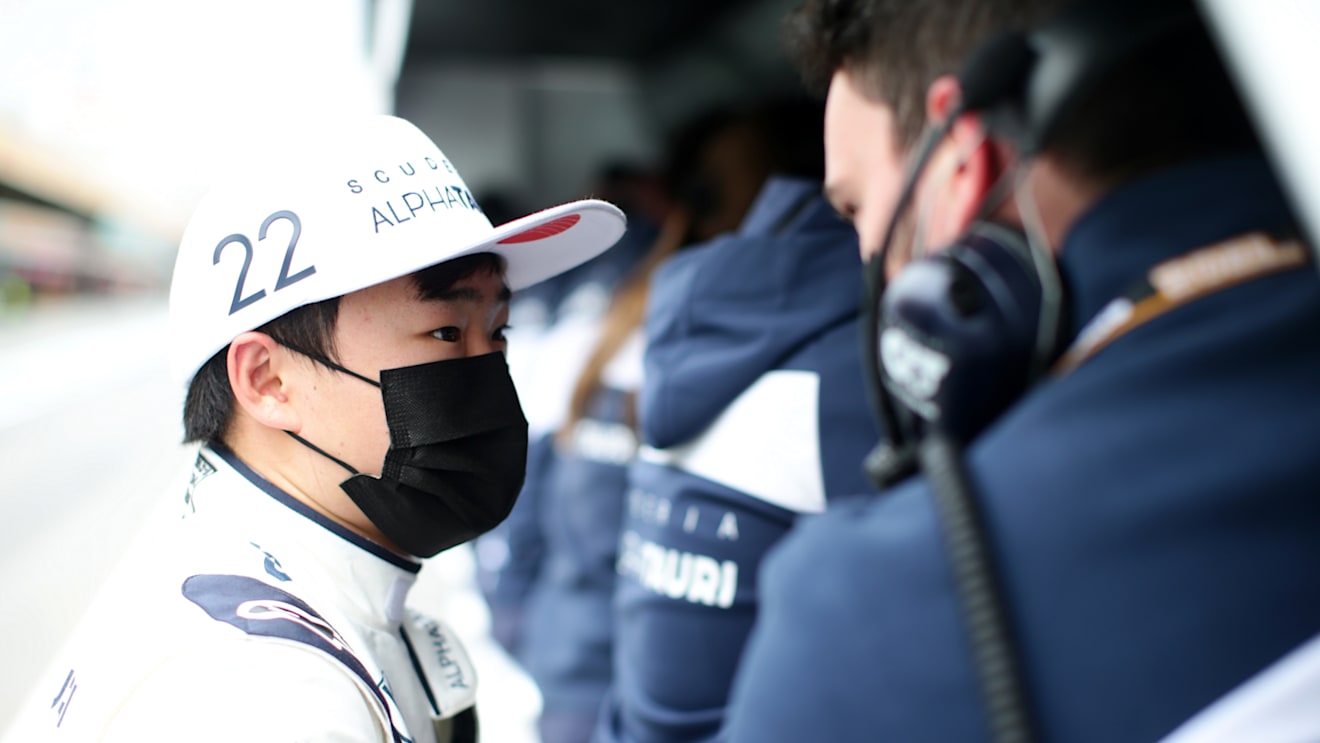 BARCELONA, SPAIN - MAY 09: Yuki Tsunoda of Japan and Scuderia AlphaTauri looks on during the F1 Grand Prix of Spain at Circuit de Barcelona-Catalunya on May 09, 2021 in Barcelona, Spain. (Photo by Peter Fox/Getty Images)