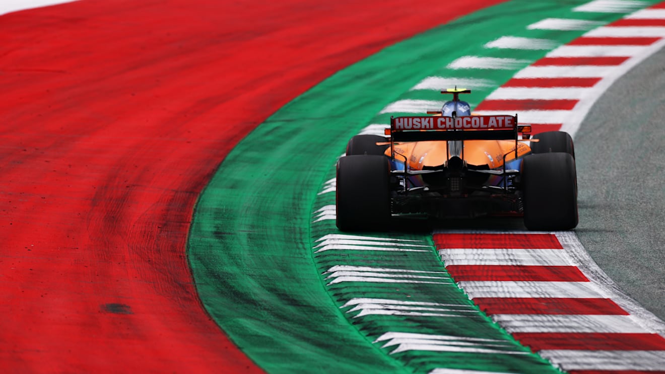 SPIELBERG, AUSTRIA - JUNE 25: Lando Norris of Great Britain driving the (4) McLaren F1 Team MCL35M Mercedes on track during practice ahead of the F1 Grand Prix of Styria at Red Bull Ring on June 25, 2021 in Spielberg, Austria. (Photo by Clive Mason - Formula 1/Formula 1 via Getty Images)