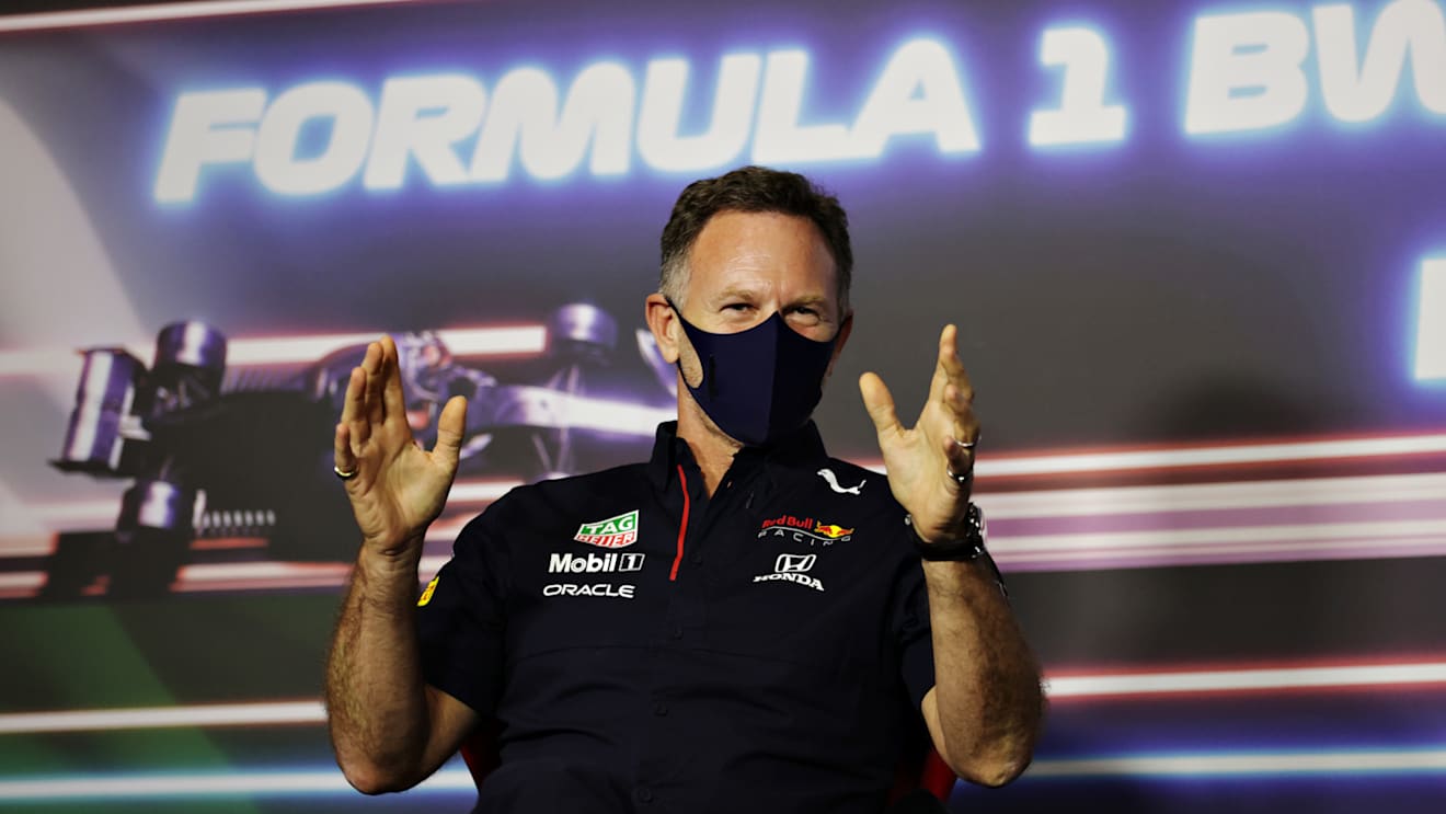 SPIELBERG, AUSTRIA - JUNE 25: Red Bull Racing Team Principal Christian Horner talks in a press conference  during practice ahead of the F1 Grand Prix of Styria at Red Bull Ring on June 25, 2021 in Spielberg, Austria. (Photo by Bryn Lennon/Getty Images)