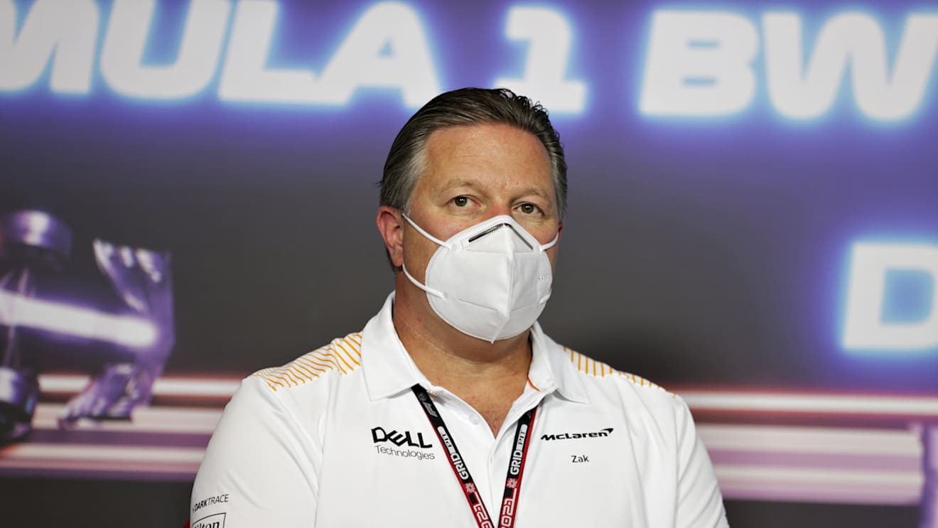SPIELBERG, AUSTRIA - JUNE 25: McLaren Chief Executive Officer Zak Brown talks in a press conference during practice ahead of the F1 Grand Prix of Styria at Red Bull Ring on June 25, 2021 in Spielberg, Austria. (Photo by Bryn Lennon/Getty Images)