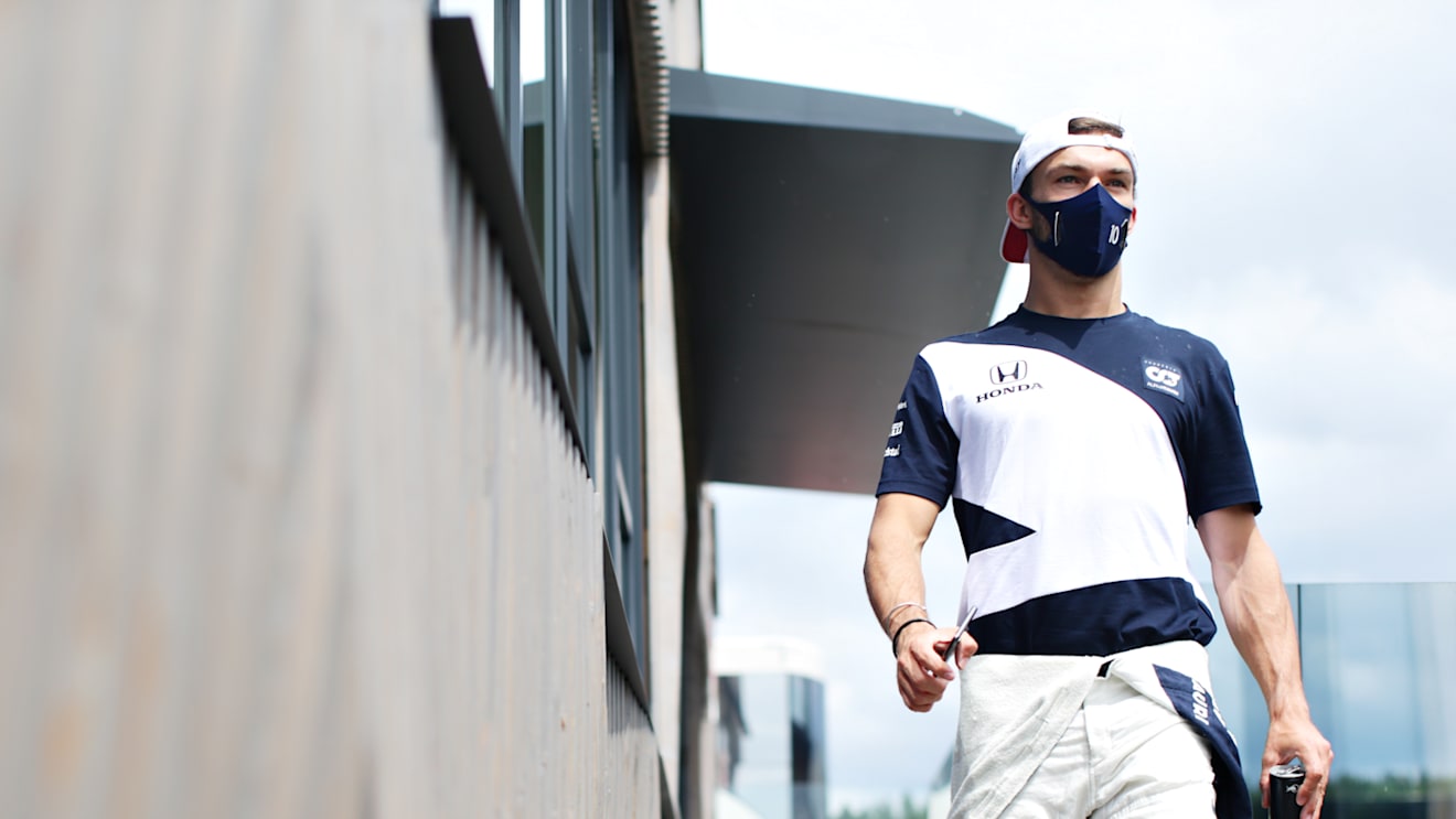 SPIELBERG, AUSTRIA - JUNE 25: Pierre Gasly of France and Scuderia AlphaTauri walks in the Paddock during practice ahead of the F1 Grand Prix of Styria at Red Bull Ring on June 25, 2021 in Spielberg, Austria. (Photo by Peter Fox/Getty Images)