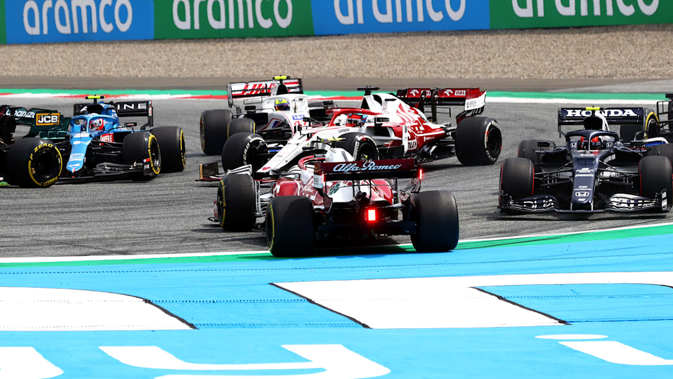 SPIELBERG, AUSTRIA - JUNE 27: Antonio Giovinazzi of Italy driving the (99) Alfa Romeo Racing C41 Ferrari spins during the F1 Grand Prix of Styria at Red Bull Ring on June 27, 2021 in Spielberg, Austria. (Photo by Clive Mason - Formula 1/Formula 1 via Getty Images)