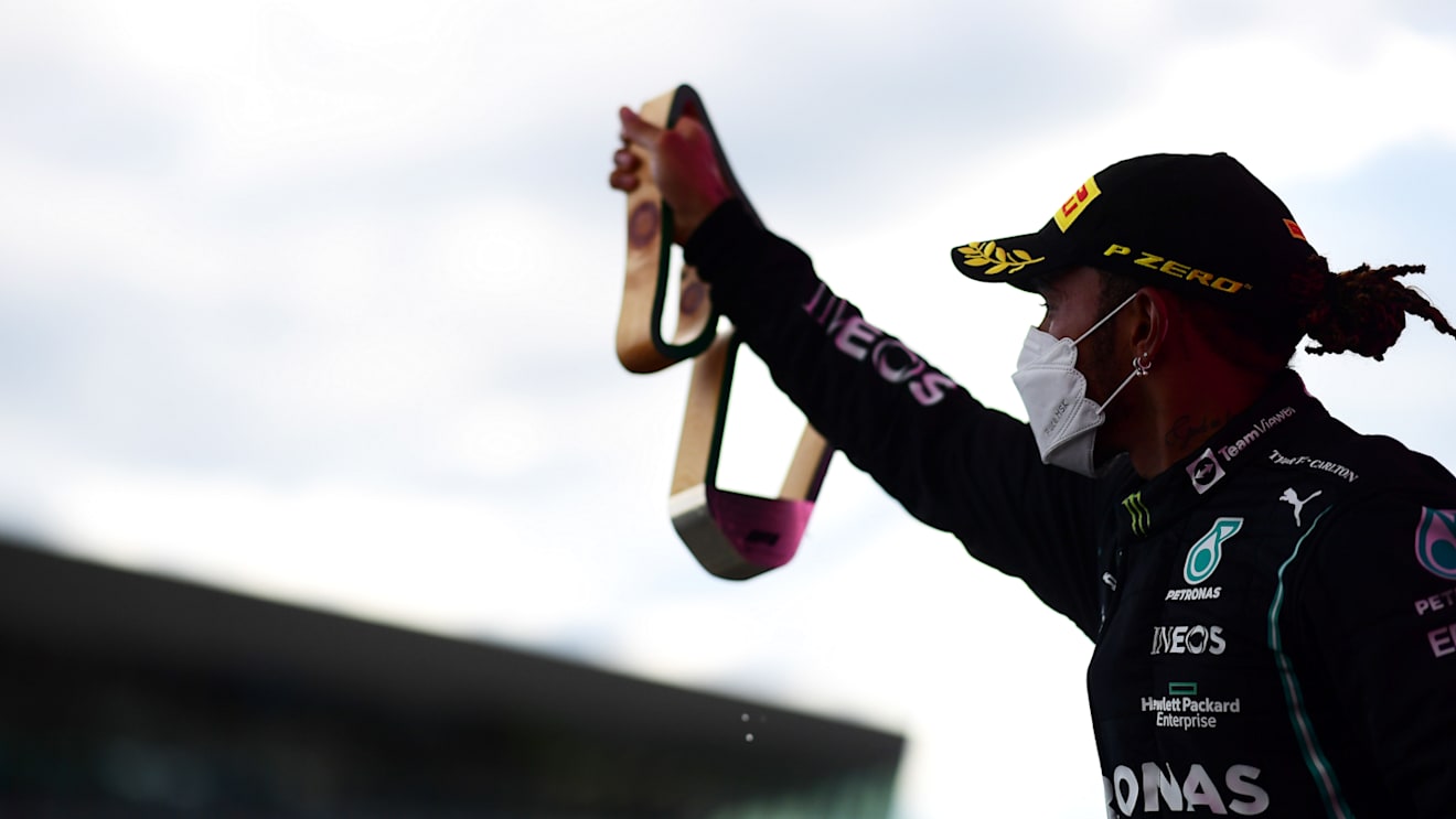 SPIELBERG, AUSTRIA - JUNE 27: Second placed Lewis Hamilton of Great Britain and Mercedes GP celebrates on the podium during the F1 Grand Prix of Styria at Red Bull Ring on June 27, 2021 in Spielberg, Austria. (Photo by Mario Renzi - Formula 1/Formula 1 via Getty Images)