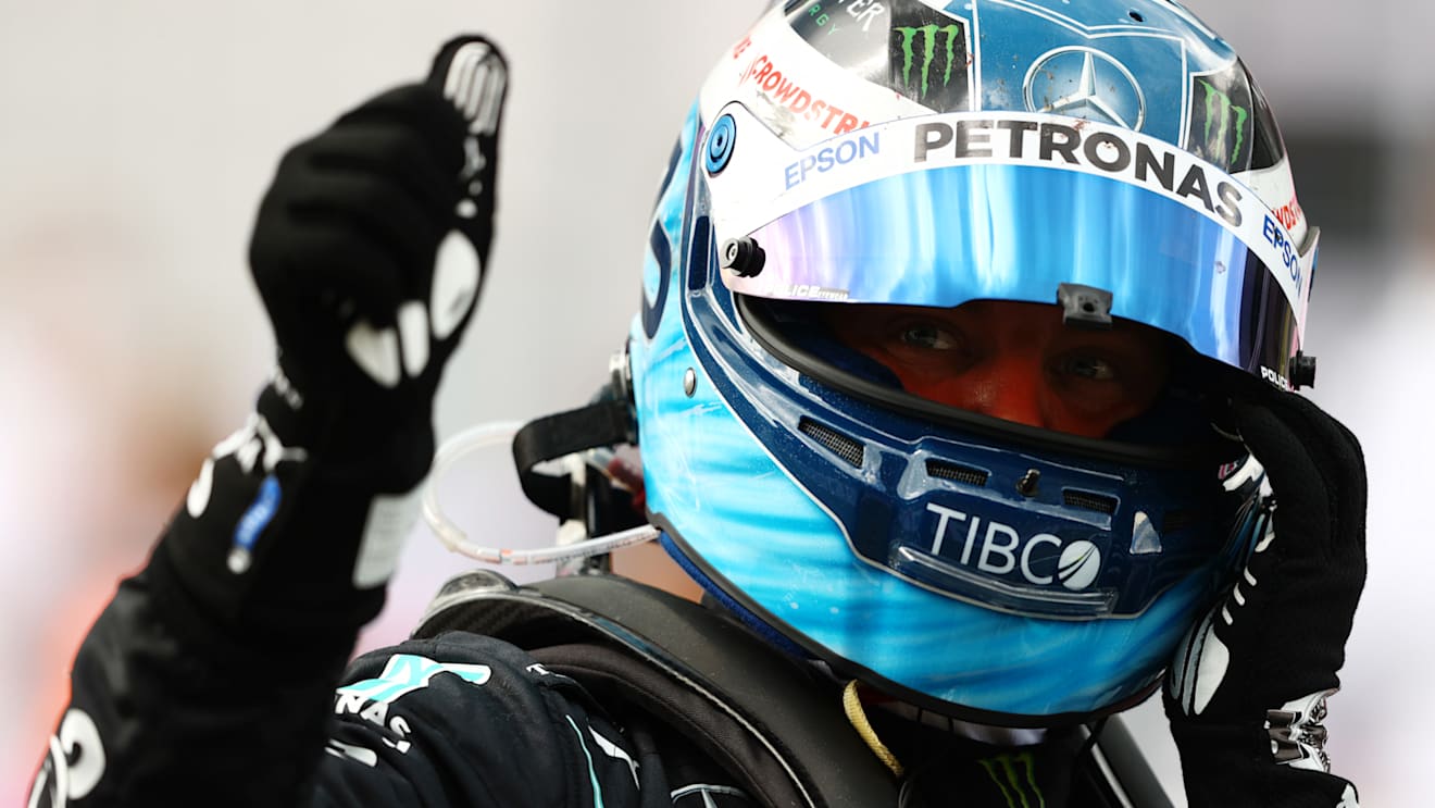 SPIELBERG, AUSTRIA - JUNE 27: Third placed Valtteri Bottas of Finland and Mercedes GP celebrates in parc ferme during the F1 Grand Prix of Styria at Red Bull Ring on June 27, 2021 in Spielberg, Austria. (Photo by Bryn Lennon/Getty Images)