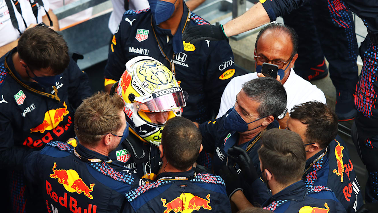 SPIELBERG, AUSTRIA - JUNE 27: Race winner Max Verstappen of Netherlands and Red Bull Racing celebrates in parc ferme during the F1 Grand Prix of Styria at Red Bull Ring on June 27, 2021 in Spielberg, Austria. (Photo by Mark Thompson/Getty Images)