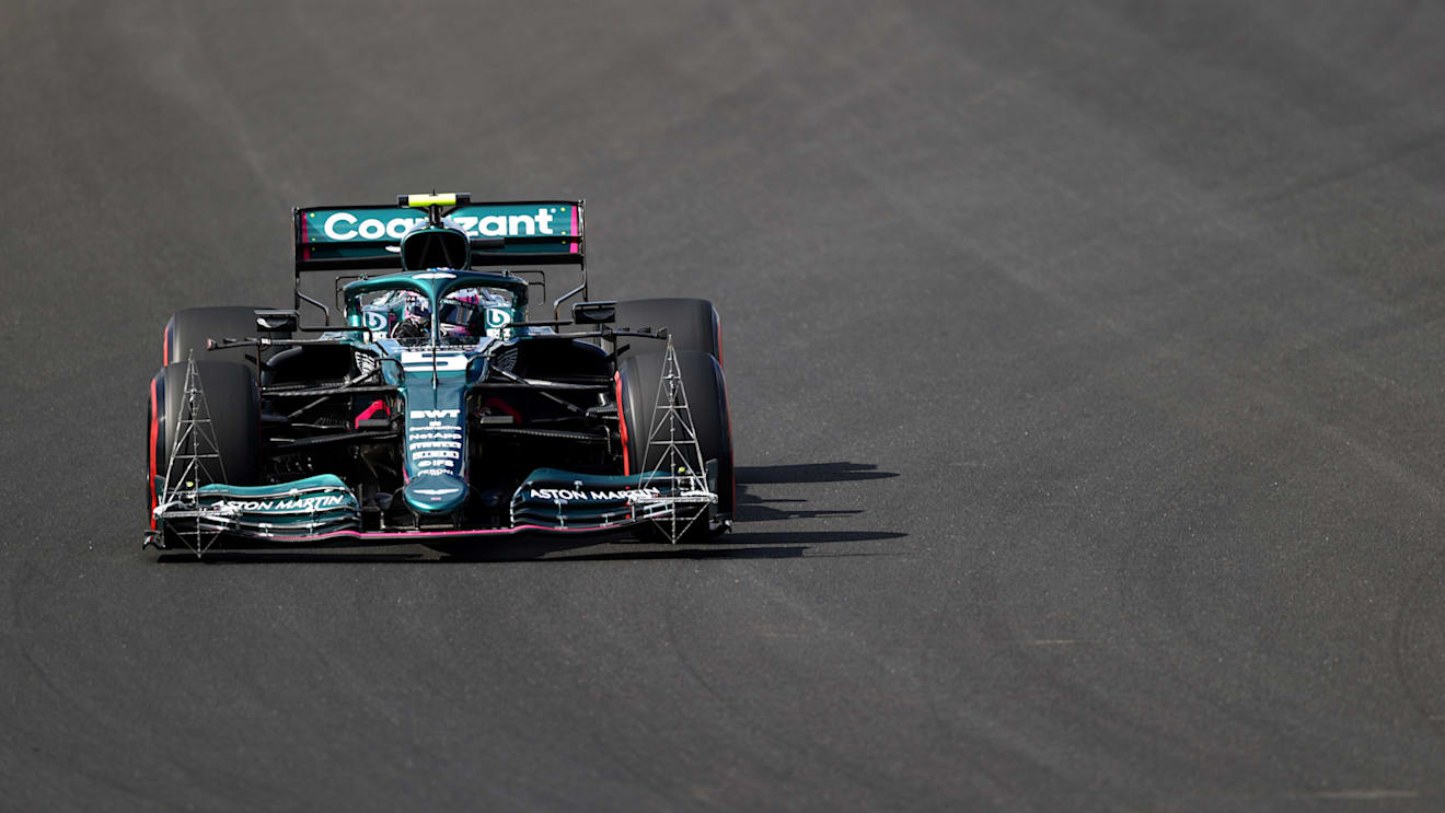 ISTANBUL, TURKEY - OCTOBER 08: Sebastian Vettel of Germany driving the (5) Aston Martin AMR21 Mercedes during practice ahead of the F1 Grand Prix of Turkey at Intercity Istanbul Park on October 08, 2021 in Istanbul, Turkey. (Photo by Dan Istitene - Formula 1/Formula 1 via Getty Images)