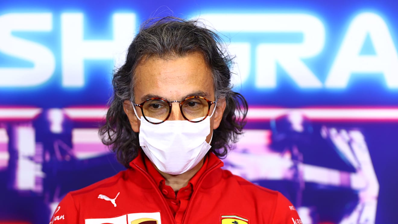 ISTANBUL, TURKEY - OCTOBER 08: Laurent Mekies, Scuderia Ferrari Sporting Director talks in the Team Principals Press Conference during practice ahead of the F1 Grand Prix of Turkey at Intercity Istanbul Park on October 08, 2021 in Istanbul, Turkey. (Photo by Dan Istitene/Getty Images)