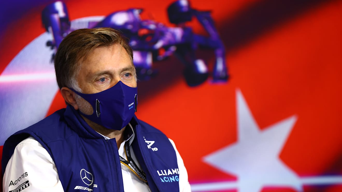 ISTANBUL, TURKEY - OCTOBER 08: Jost Capito, CEO of Williams F1 talks in the Team Principals Press Conference during practice ahead of the F1 Grand Prix of Turkey at Intercity Istanbul Park on October 08, 2021 in Istanbul, Turkey. (Photo by Dan Istitene/Getty Images)
