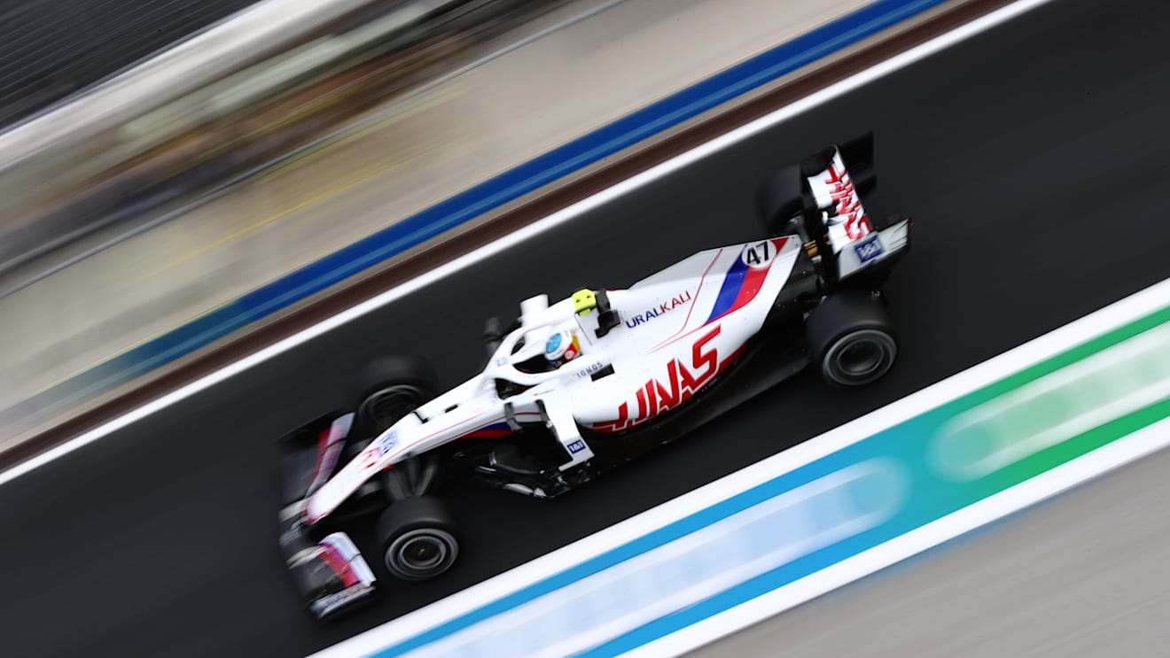 ISTANBUL, TURKEY - OCTOBER 08: Mick Schumacher of Germany driving the (47) Haas F1 Team VF-21 Ferrari in the Pitlane during practice ahead of the F1 Grand Prix of Turkey at Intercity Istanbul Park on October 08, 2021 in Istanbul, Turkey. (Photo by Mark Thompson/Getty Images)