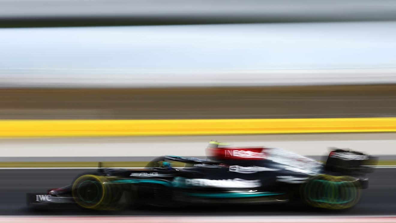 ISTANBUL, TURKEY - OCTOBER 08: Valtteri Bottas of Finland driving the (77) Mercedes AMG Petronas F1 Team Mercedes W12 during practice ahead of the F1 Grand Prix of Turkey at Intercity Istanbul Park on October 08, 2021 in Istanbul, Turkey. (Photo by Bryn Lennon/Getty Images)