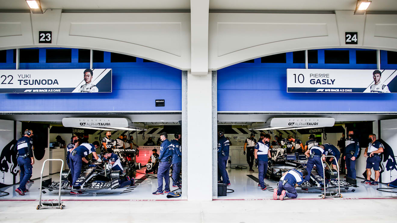 ISTANBUL, TURKEY - OCTOBER 08: Scuderia AlphaTauri garage during practice ahead of the F1 Grand Prix of Turkey at Intercity Istanbul Park on October 08, 2021 in Istanbul, Turkey. (Photo by Peter Fox/Getty Images)