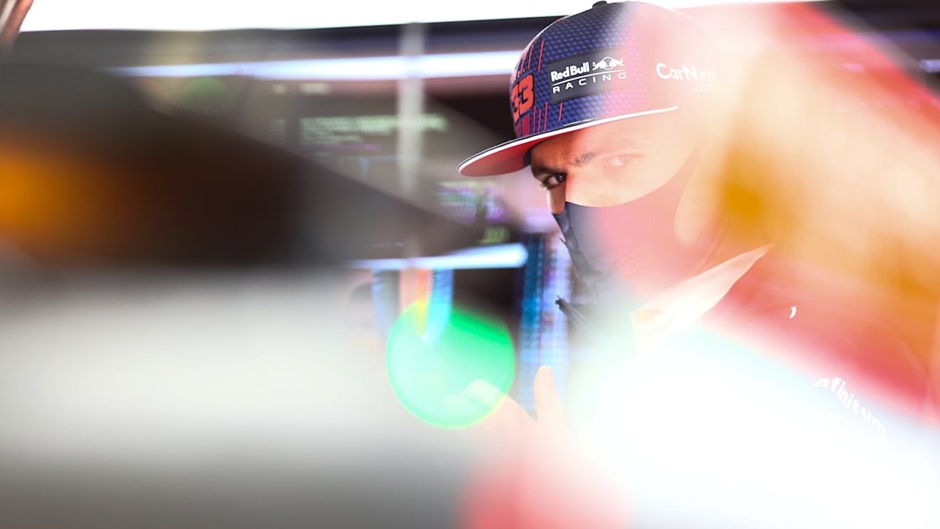 ISTANBUL, TURKEY - OCTOBER 09: Max Verstappen of Netherlands and Red Bull Racing looks on in the garage during final practice ahead of the F1 Grand Prix of Turkey at Intercity Istanbul Park on October 09, 2021 in Istanbul, Turkey. (Photo by Mark Thompson/Getty Images)