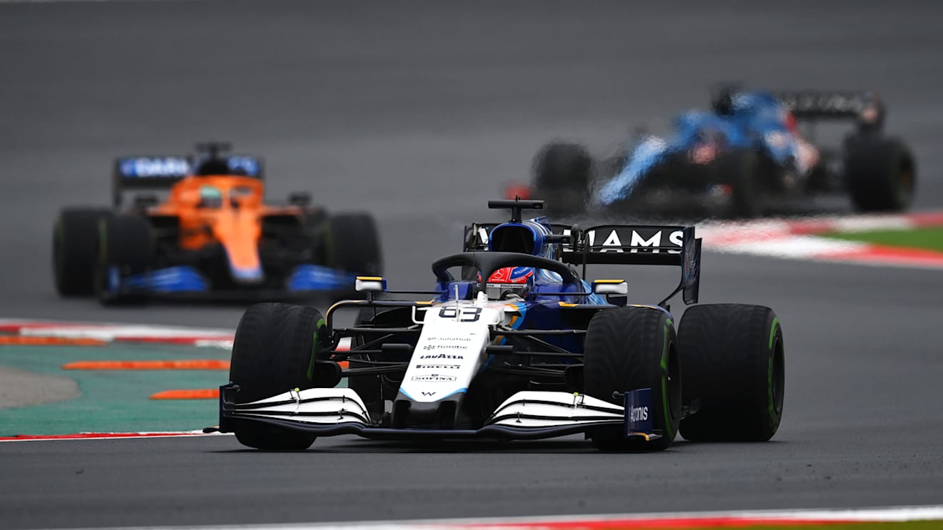 ISTANBUL, TURKEY - OCTOBER 10: George Russell of Great Britain driving the (63) Williams Racing FW43B Mercedes during the F1 Grand Prix of Turkey at Intercity Istanbul Park on October 10, 2021 in Istanbul, Turkey. (Photo by Dan Mullan/Getty Images)