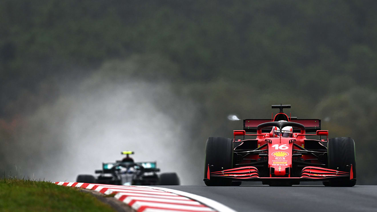 ISTANBUL, TURKEY - OCTOBER 10: Charles Leclerc of Monaco driving the (16) Scuderia Ferrari SF21 leads Valtteri Bottas of Finland driving the (77) Mercedes AMG Petronas F1 Team Mercedes W12 during the F1 Grand Prix of Turkey at Intercity Istanbul Park on October 10, 2021 in Istanbul, Turkey. (Photo by Clive Mason - Formula 1/Formula 1 via Getty Images)