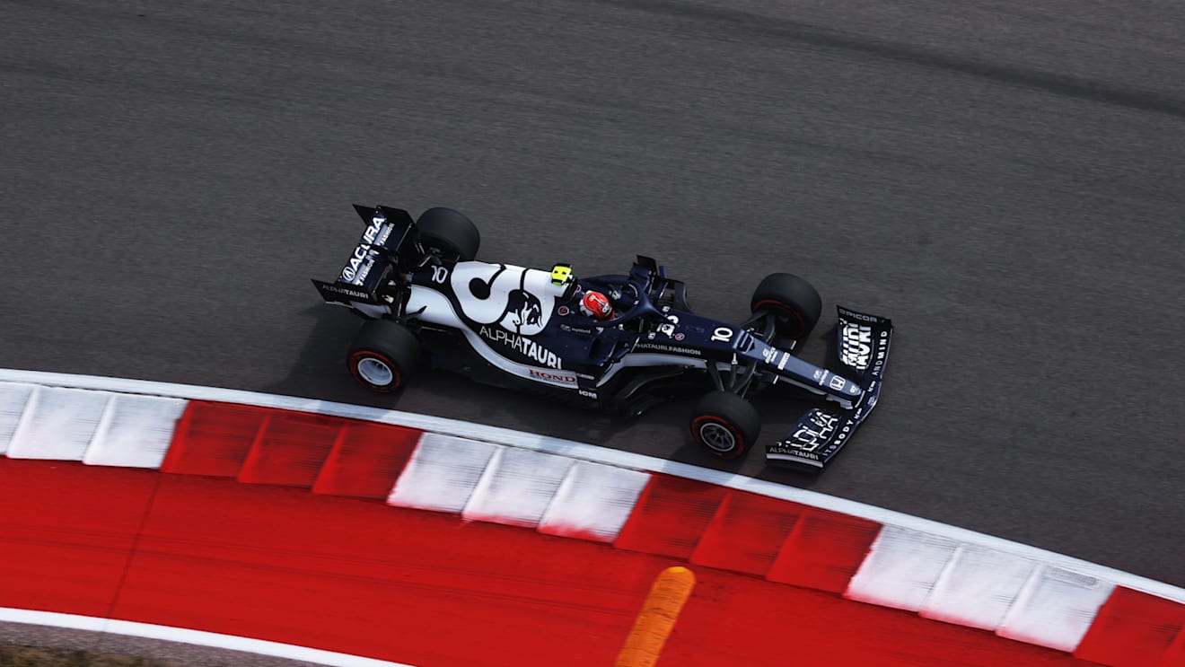 AUSTIN, TEXAS - OCTOBER 22: Pierre Gasly of France driving the (10) Scuderia AlphaTauri AT02 Honda during practice ahead of the F1 Grand Prix of USA at Circuit of The Americas on October 22, 2021 in Austin, Texas. (Photo by Chris Graythen/Getty Images)