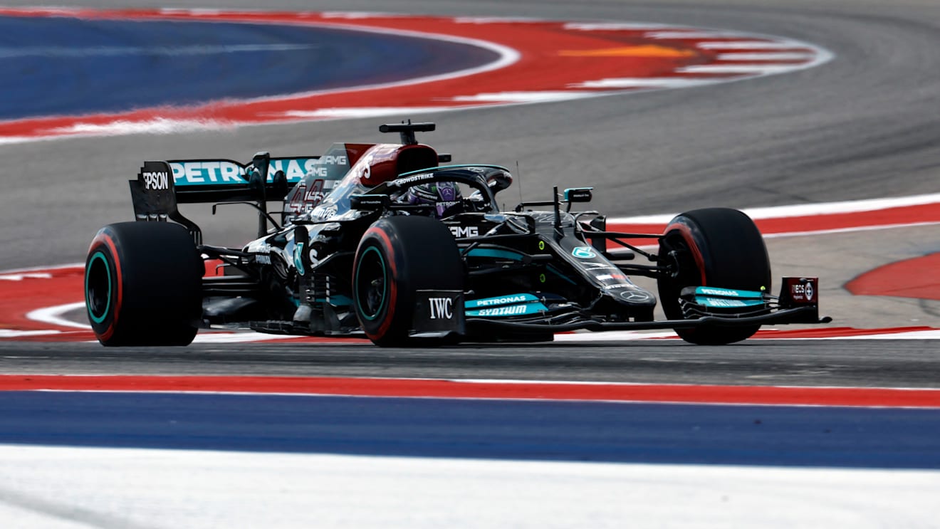 AUSTIN, TEXAS - OCTOBER 22: Lewis Hamilton of Great Britain driving the (44) Mercedes AMG Petronas F1 Team Mercedes W12 during practice ahead of the F1 Grand Prix of USA at Circuit of The Americas on October 22, 2021 in Austin, Texas. (Photo by Jared C. Tilton/Getty Images)